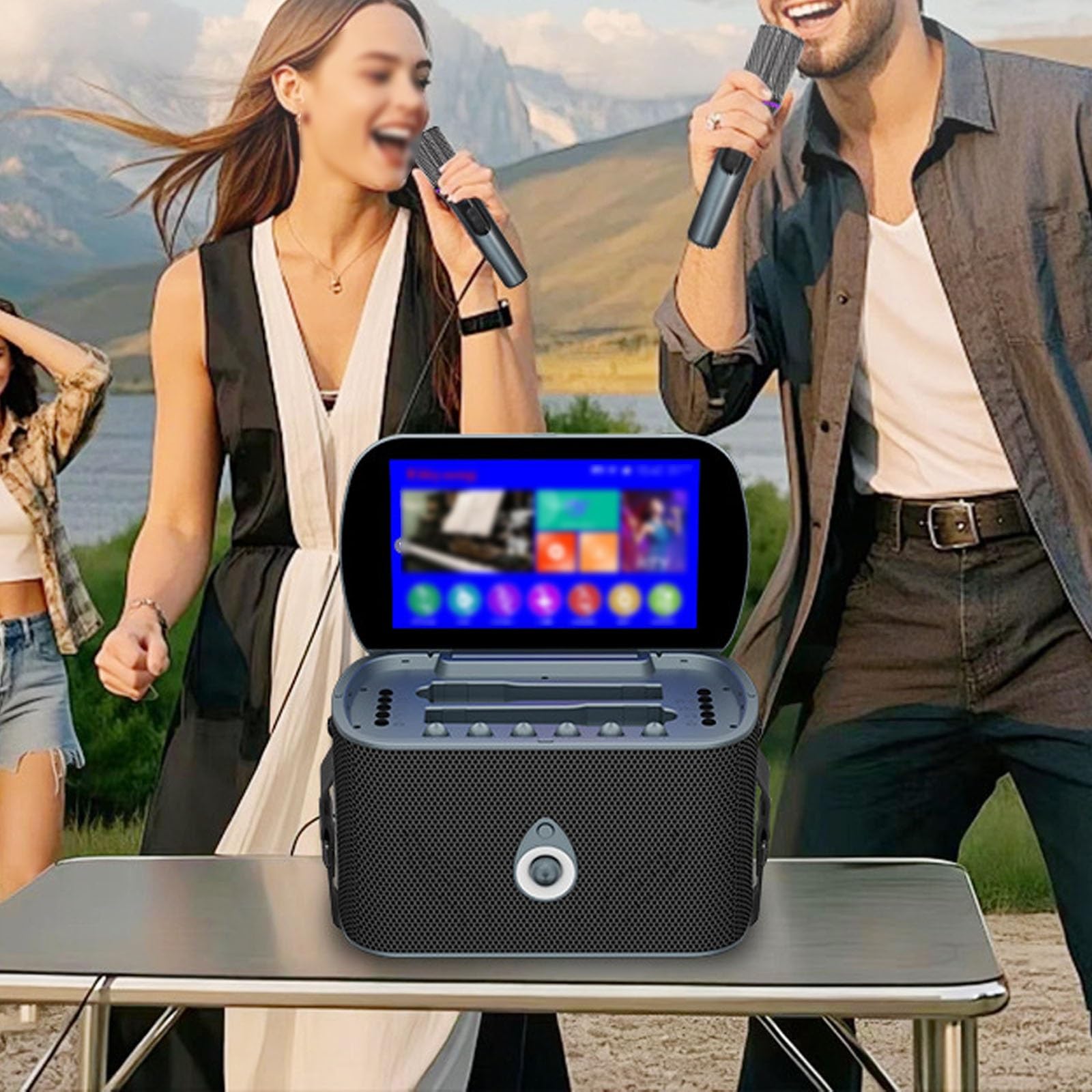 Macchina For Karaoke Wireless Con Touchscreen IPS Da 11,6" – 1+64 GB Di Spazio Di Archiviazione, Doppi Microfoni, Trasmissione Schermo HDMI +, Cache Brani Online, For Feste In Casa