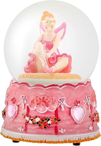 Elanze Designs Bailarina giratoria princesa hada 3.937 in resistente viento musical purpurina agua nieve globo mesa tocador decoración toca Tune
