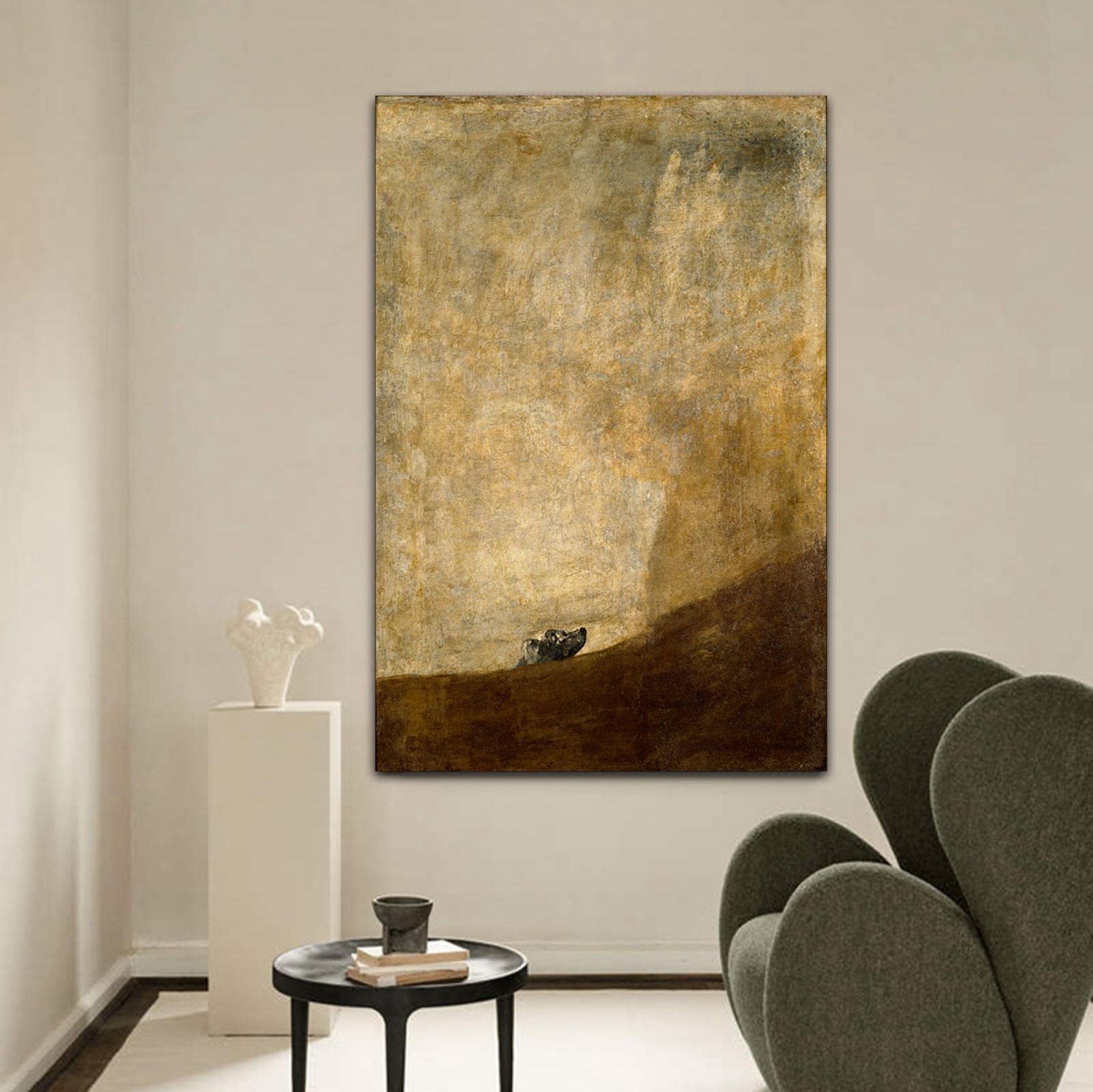 HengYun ART El perro 1823 por Francisco de Goya Romanticismo e impresionismo Lienzo Arte mural Impresiones para decoración de pared de dormitorio Regalos estéticos 52x30cm Marco interno