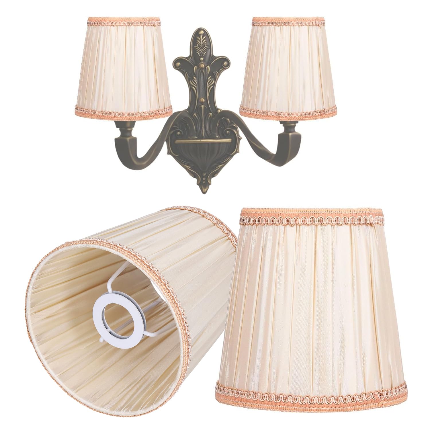 Set of 2 Fabric Lampshades, 5.5 Inch E14 Pink Pleated Empire Light Shade Wall Lamp Shade Candle Chandelier Lampshades Pendant Lampshade