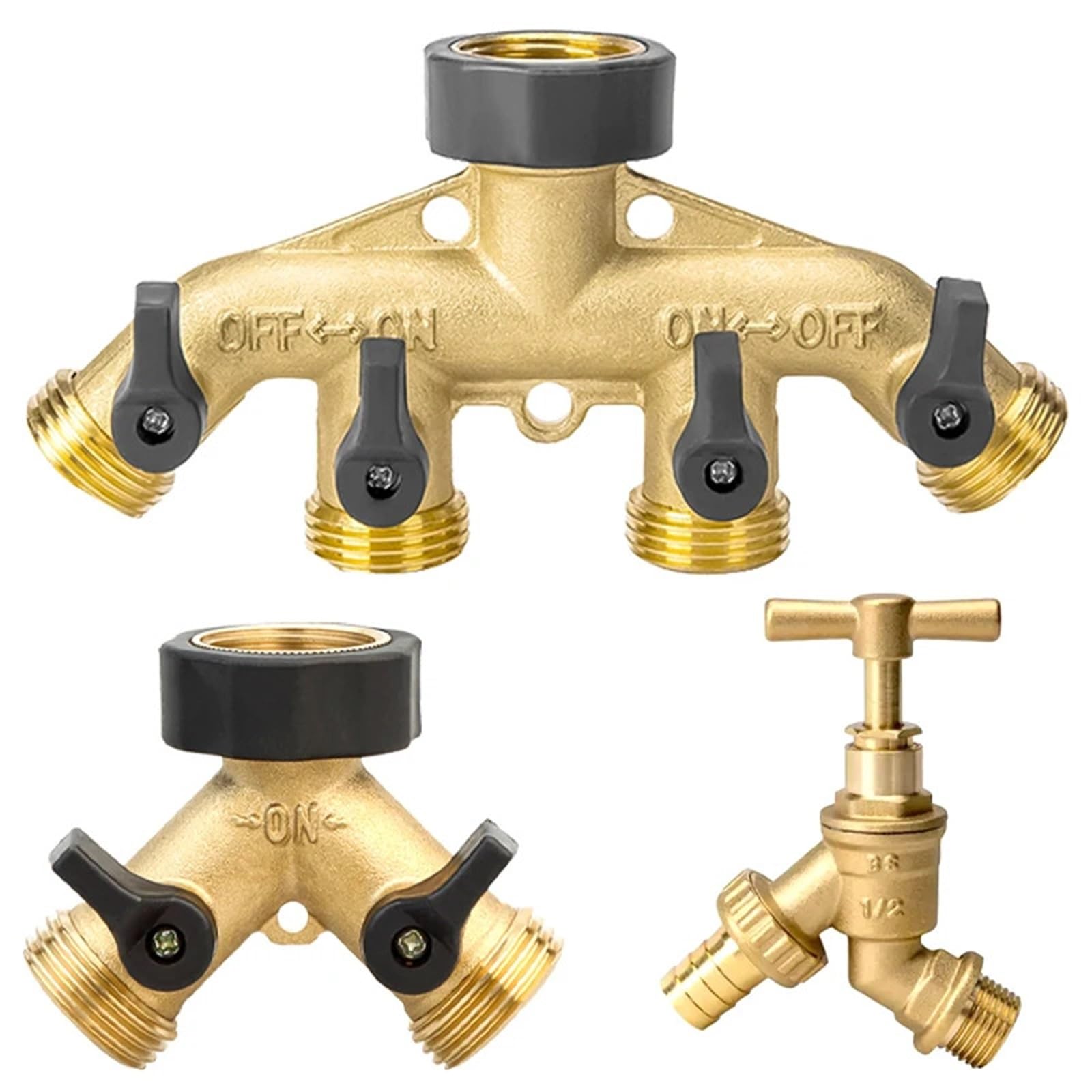 Divisor de Manguera de jardín de latón Resistente de 4 vías, Conector de Grifo, Adaptador de espita, Protector de torceduras (4WAYsUSA)