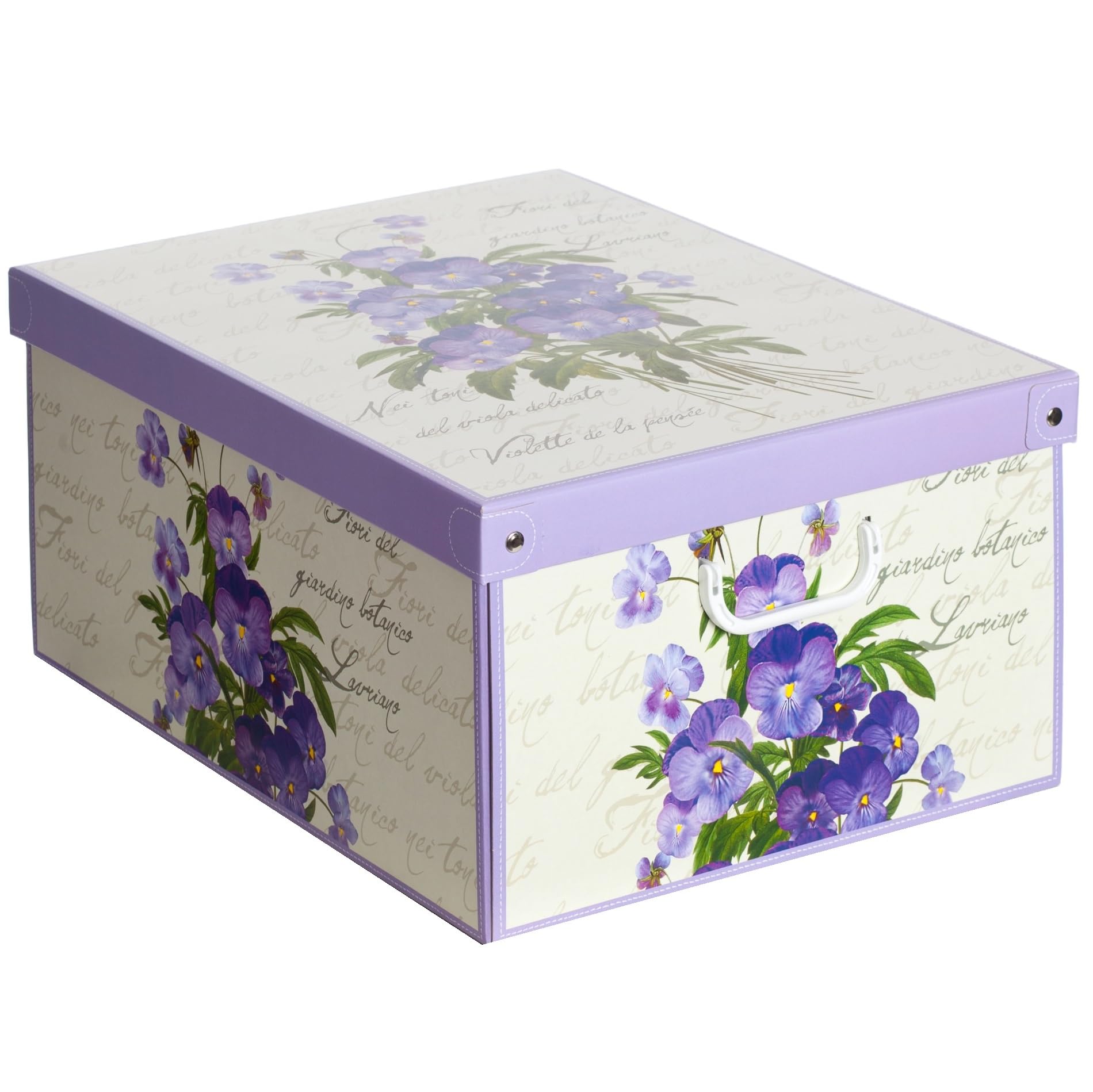 Set aus 6 Aufbewahrungsboxen mit Deckel – Große Kleiderboxen aus Karton 39x50x24 cm – Robust, leicht zu montieren, mit Tragegriffen – Perfekt für Kleiderschrank & Saisonwechsel Veilchen