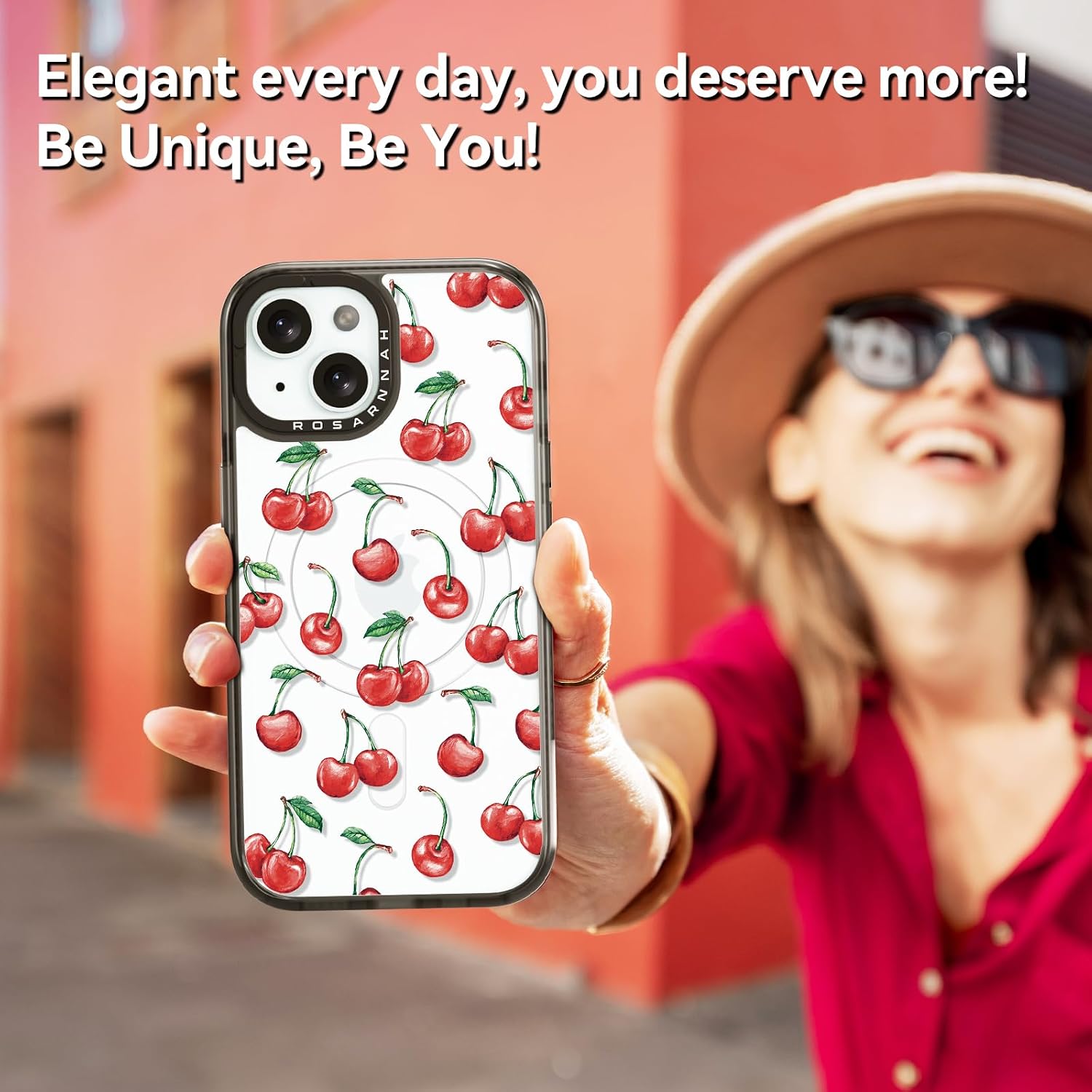 Magnetic for iPhone 15 Magsafe Case Cute Aesthetic - Durable Shockproof 6.6 ft Drop Impact Phone Case Cover with Funny Fashion Cherry 6.1" Black