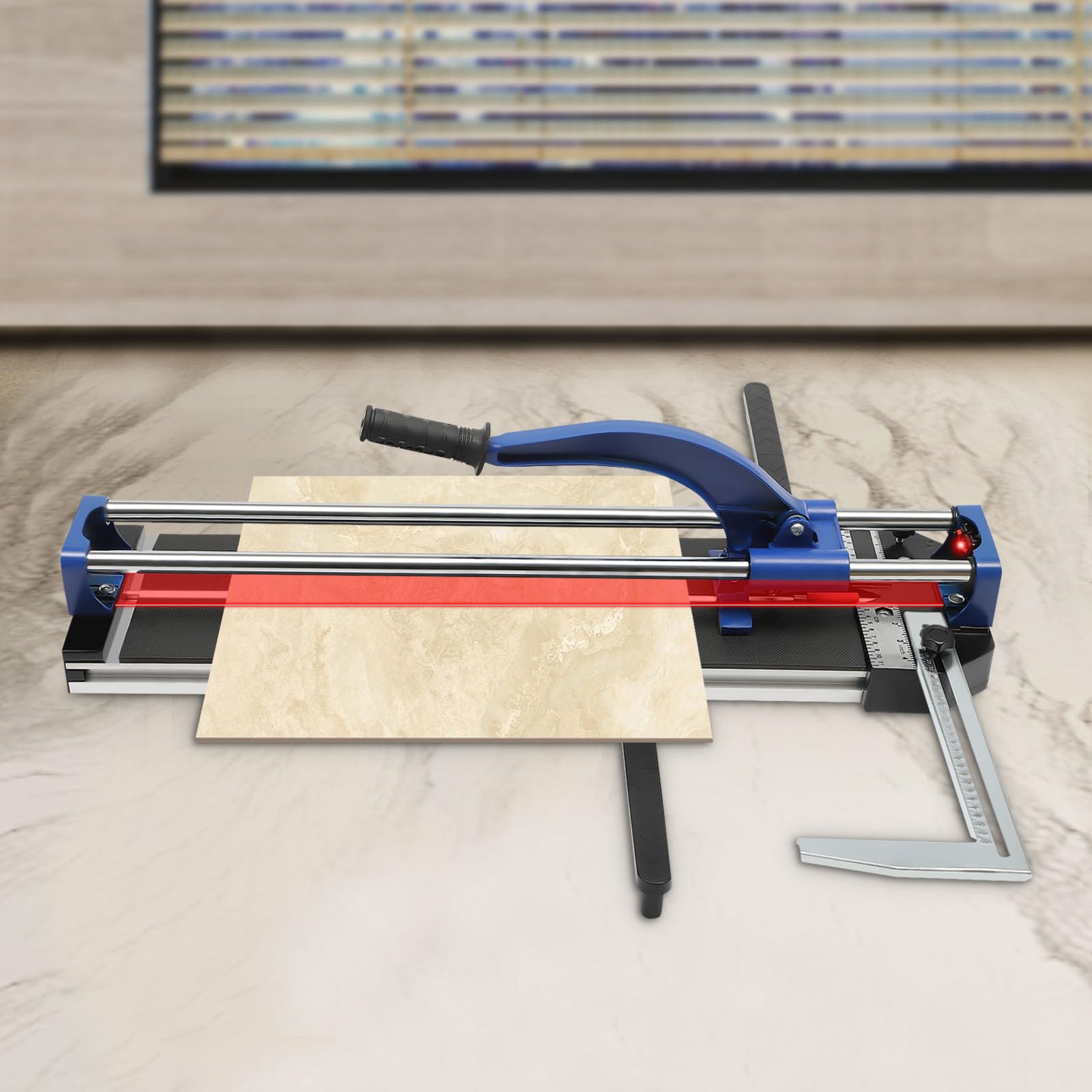 Cortador de azulejos, 600 mm, con soporte de compensación y barra de regla, cortador de azulejos manual de dos carriles con función de posicionamiento por infrarrojos