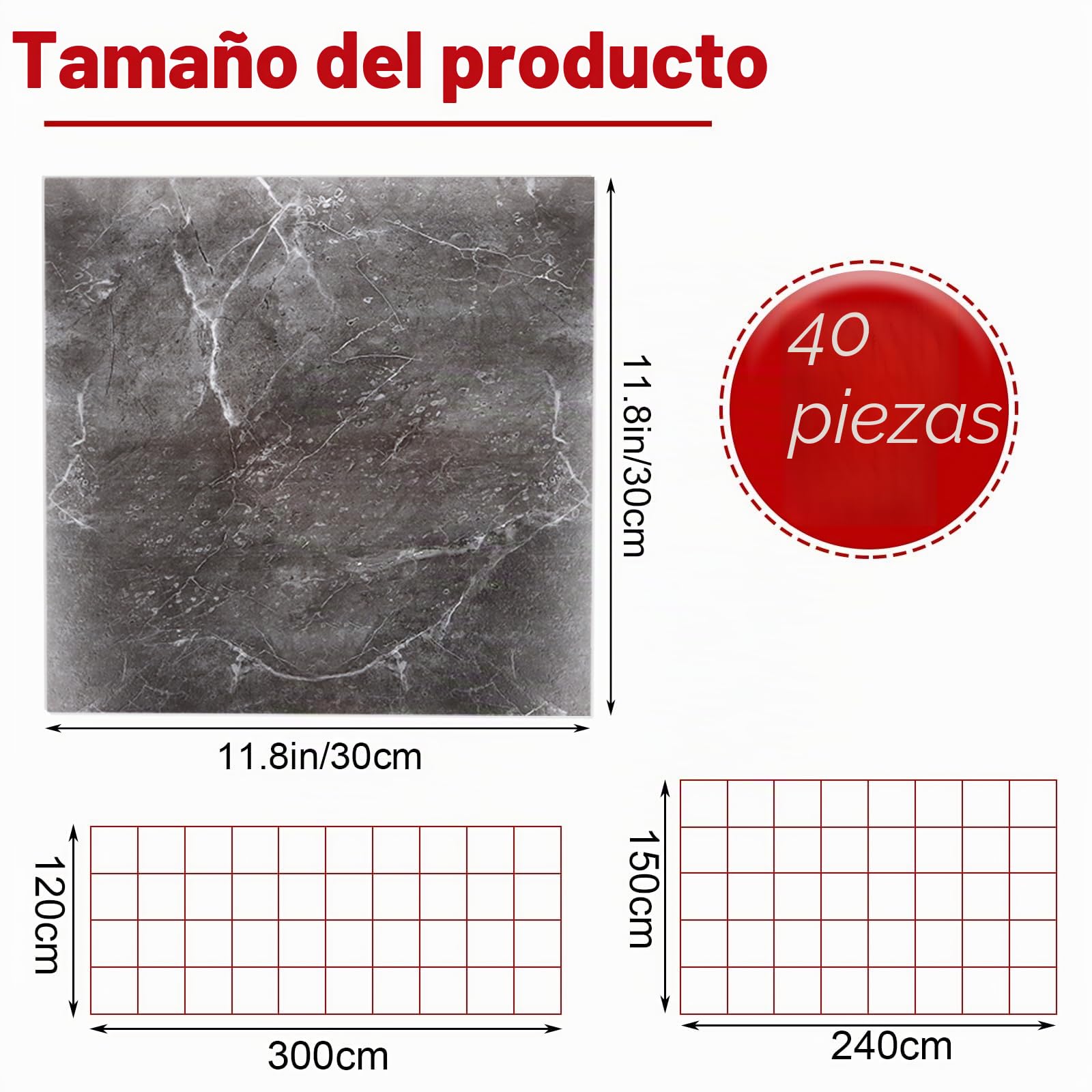 DAJAVE 40 unidades de suelo de PVC autoadhesivo, 30 cm x 30 cm, suelo de vinilo, autoadhesivo, aspecto de hormigón, gris, baldosas adhesivas para suelo, suelo de vinilo, antideslizantes, resistentes