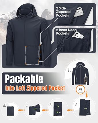 33,000ft Mens Lightweight Jackets Water Resistant Windproof Packaway Coat