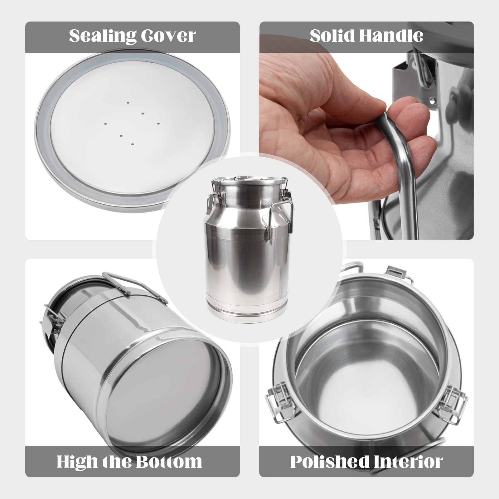 Lata de leche de acero resistente con tapa y asa, contenedor de almacenamiento de bebidas para leche, vino y líquidos, diseño duradero para un fácil transporte y cierre seguro