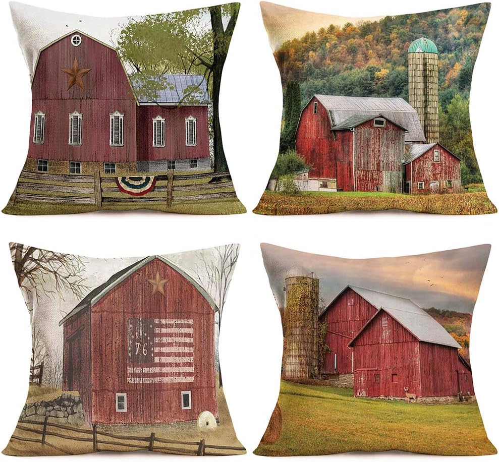 ShareJ USA Red Farm House Decorative Pillows Cover Rustic