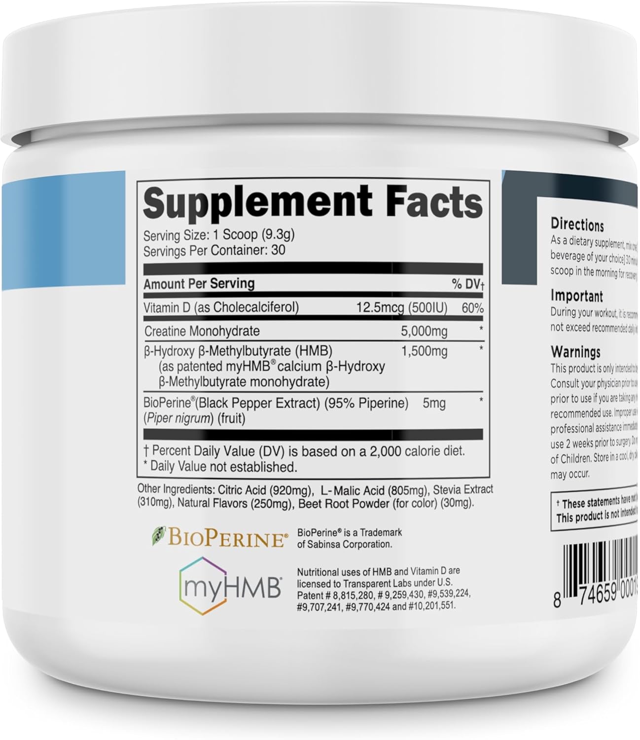 Transparent Labs Creatine HMB - Creatine Monohydrate Powder with HMB for Muscle Growth, Increased Strength, Enhanced Energy Output, and Improved Athletic Performance - 30 Servings, Watermelon
