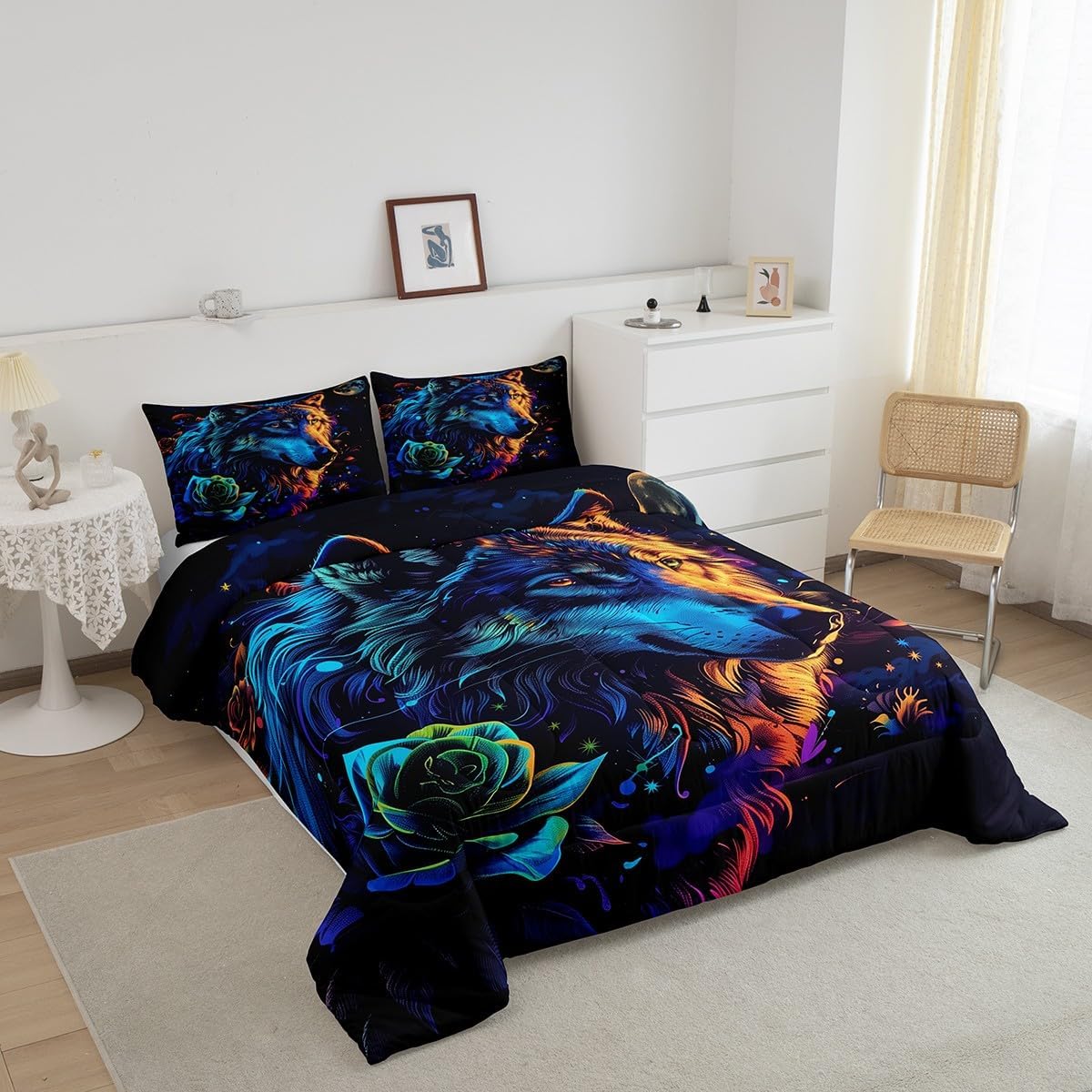 jejeloiu Kids Animal Wolf Comforter Set,Wildlife Animal Wolf Bedding Set Full Size for Boys Girls Room Decor,3D Print Wolf Comforter,Wolf Bed Set image 2