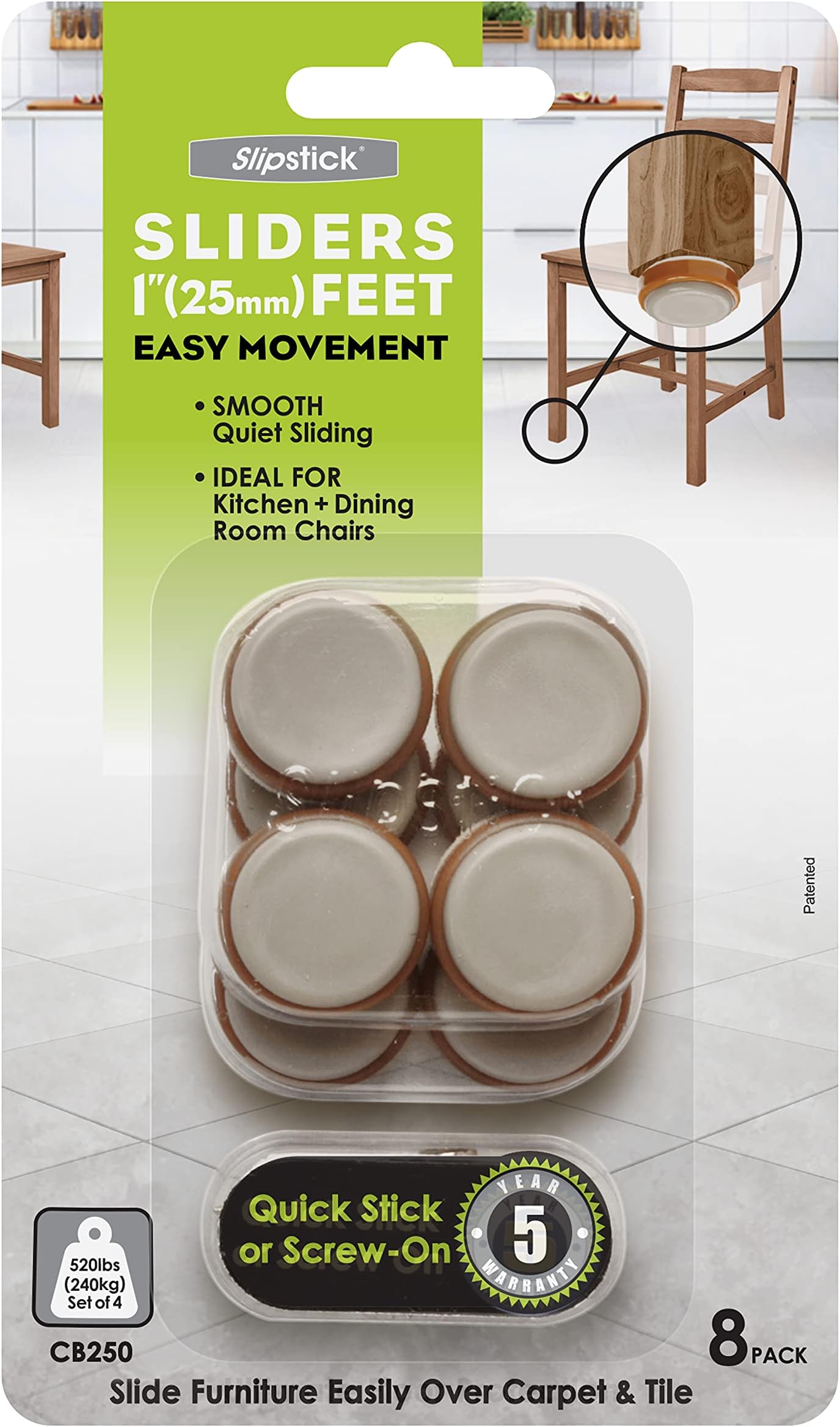 Slipstick CB210 Swivel Slider Floor Protector Glides for Chairs Legs