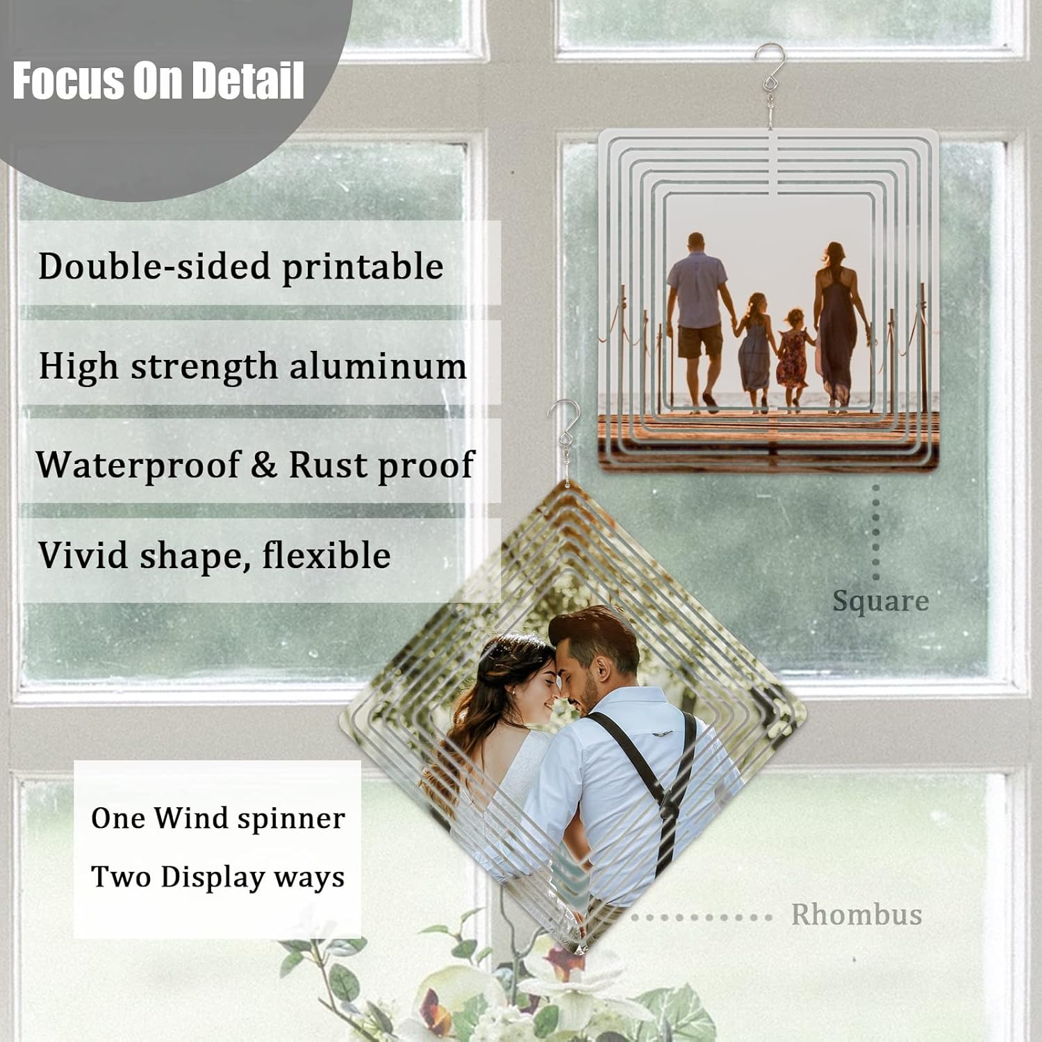 4Pack 8inch Sublimation Wind Spinner Blanks 3D Aluminum Metal Wind Sculpture Kinetic Spinners for Yard and Garden Indoor Art Ornaments Hanging Decoration (Square)