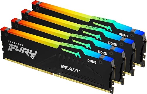 Kingston FURY Beast RGB Negro 128GB (4x32GB) 5600MTs CL40 DDR5 XMP DIMM Overclocking Plug N Play Intel XMP 3.0 Kit de 4 KF556C40BBAK4-128