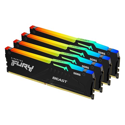Kingston Fury Beast Black RGB XMP DDR5 128GB 5600MT/s CL40 DIMM Desktop Gaming Memory (Kit of 4) - KF556C40BBAK4-128