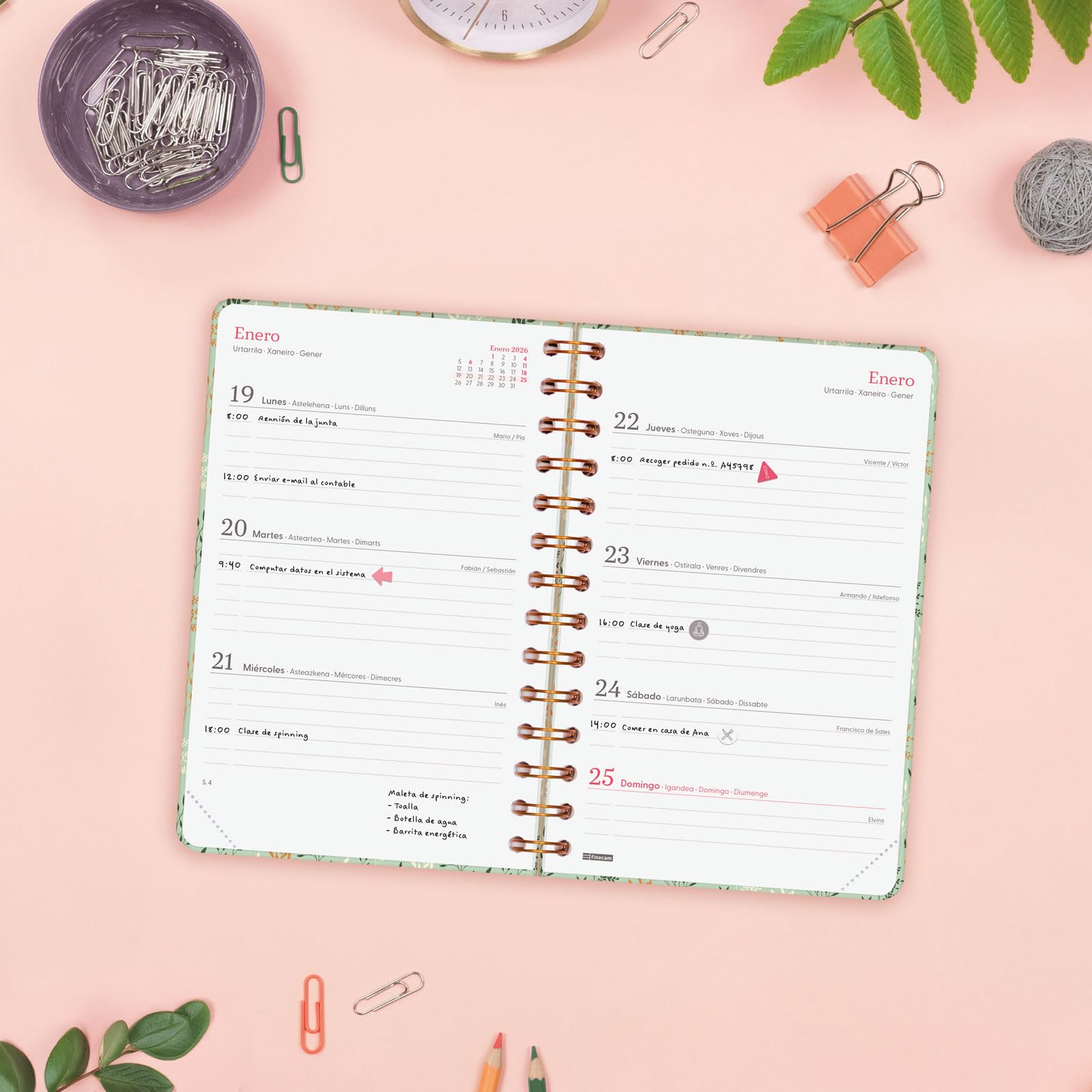 Finocam - Kalender 2026, weekoverzicht, januari - december (12 maanden), jaarplanner 2026, gebonden, hardcover, gevoerd, Dynamic Berlijn, katoen, Catalaans