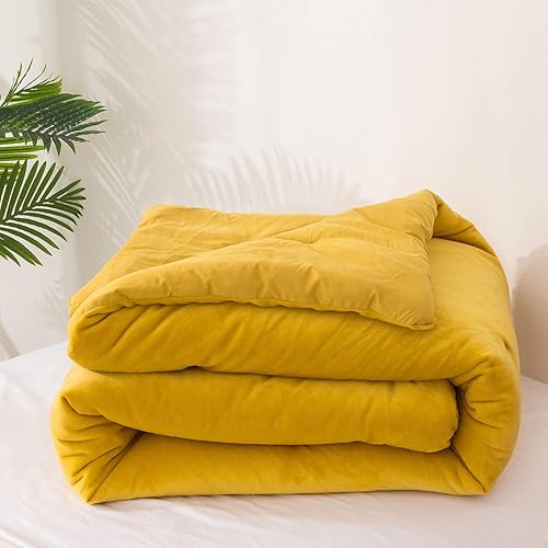Miniatura 6 de Cottonight - Juego de edredón de terciopelo color mostaza, tamaño Queen, edredón de franela afelpado, suave, pesado y cálido