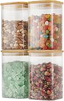 Vista 11 de Juego de 4 recipientes de almacenamiento cuadrados de vidrio hermético de 37 onzas con tapa de bambú, tarro apilable (37.2 fl oz), recipiente
