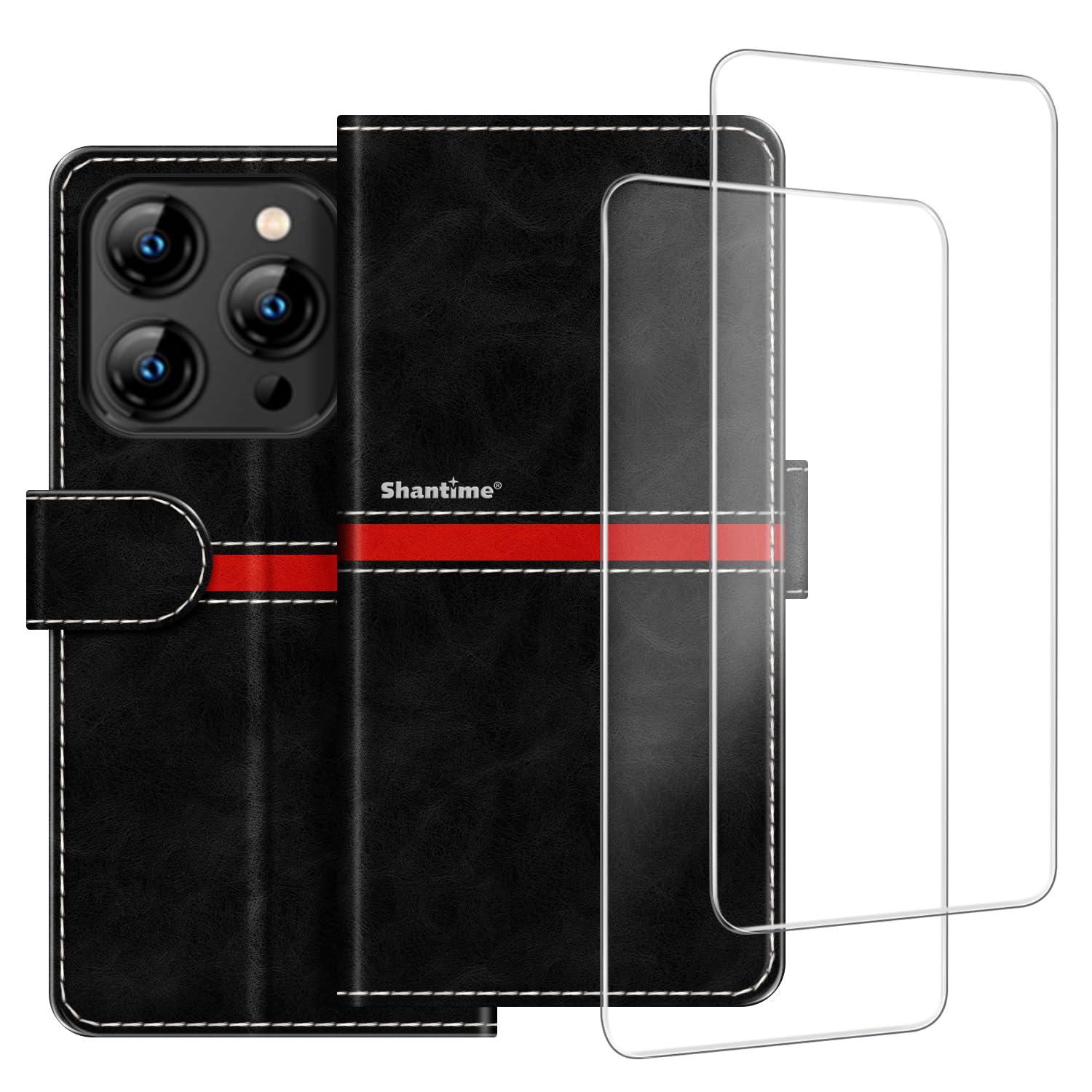 Coque Portefeuille Oukitel C59 + 2 Verres Trempés - Cuir PU à Rayures - Protection Complète élégante - 5