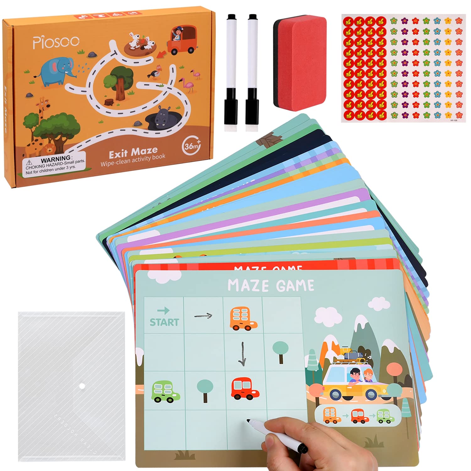 Photo 1 of Uomeod Preschool Learning: Practice Line Activities for 2 3 4 5 6 Year Olds | Erasable and Reusable Toddler Learning Games with 2 Dry Erase Markers | Montessori Educational Toys (Exit Maze)