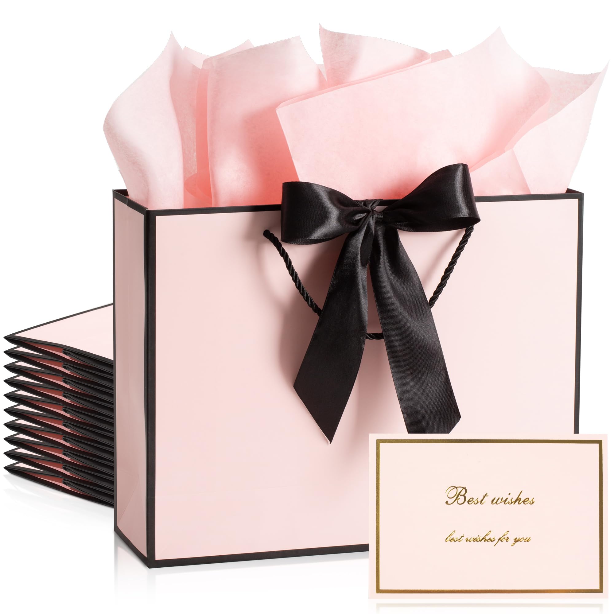 PASEOTA 12.6" Gift Bags Medium Size Set of 10 - Includes Tissue Paper, Cards & Ribbons, Luxury Gift Bags with Handles for Wedding Birthday Valentines