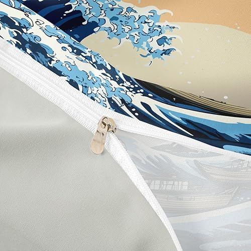 Miniatura 5 de Erosebridal Juego de funda de edredón tamaño Queen con diseño de olas y temática de Ukiyo-e, juego de ropa de cama adecuado para adultos,