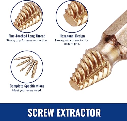 Miniatura 8 de WORKPRO Juego de extractor de tornillos pelados de 6 piezas, kit de extractor de pernos rotos con revestimiento de titanio, herramientas de