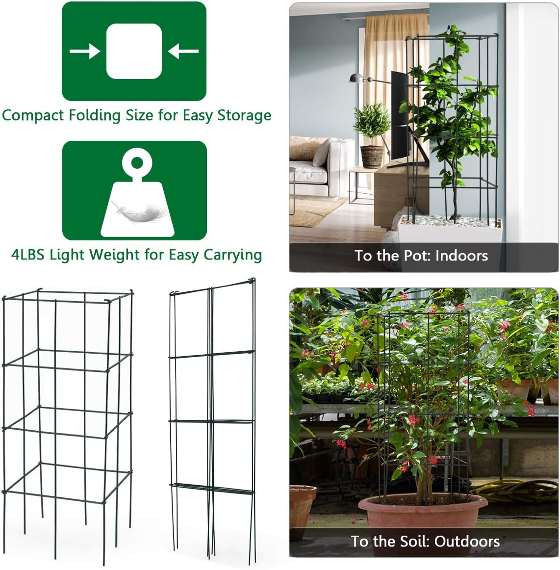 Giantex Pack of 4 Plant Cage Support, Tomato Stakes and Cages, Metal Supports for Potted Plant, 39'' Height Flower Trellis (16''Lx 16''Wx 39''H (4 Pieces))