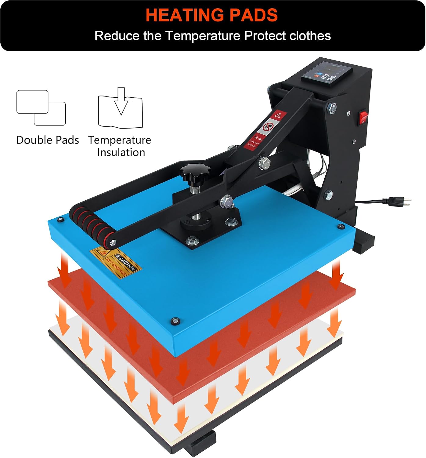 Heat Press Machine with Slide Out Drawer 15x15 Inch for T-Shirt with Digital Control Panel Industrial Sublimation Printer High Precision Hot Press Heat Transfer Machine Home Use, Blue