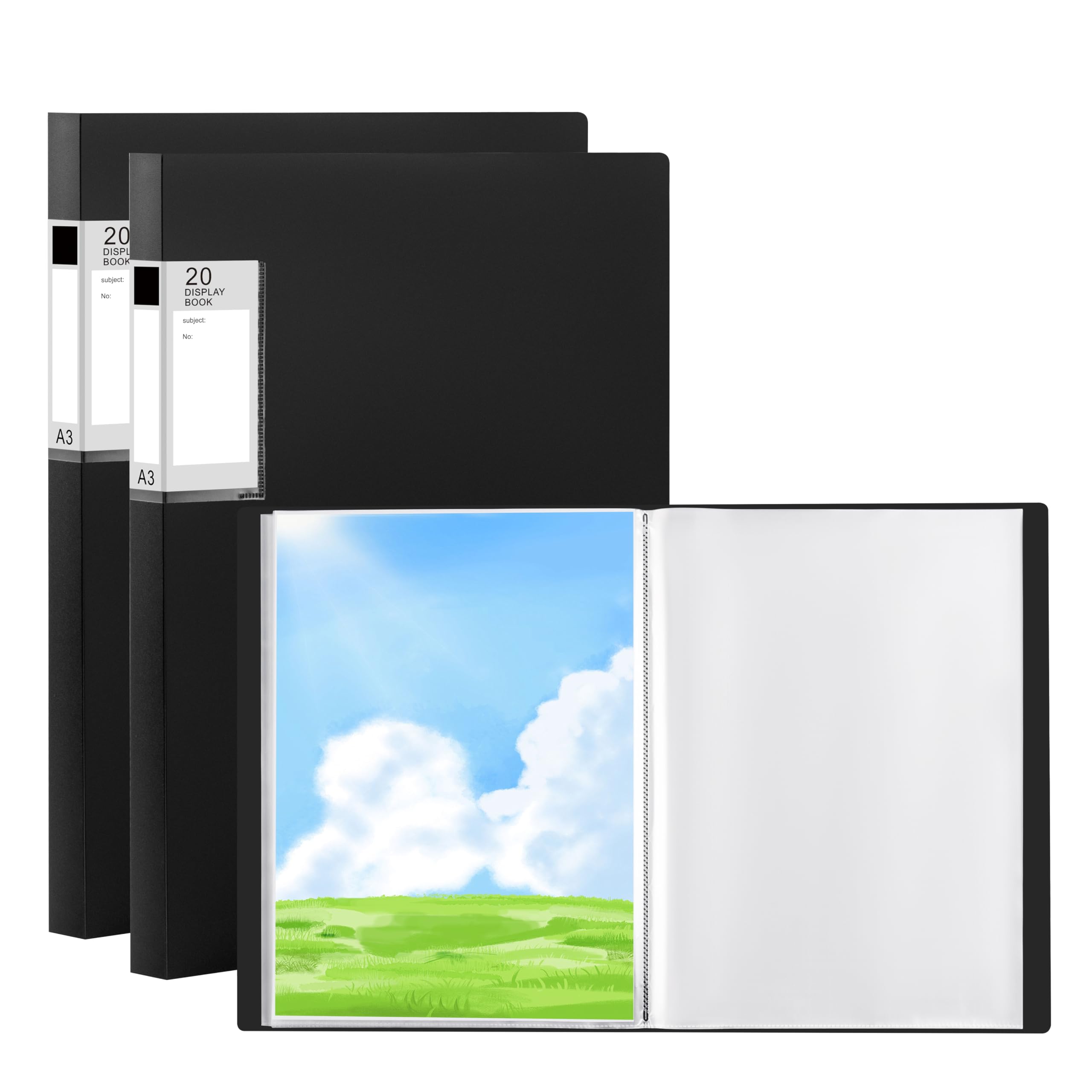 POERMA A3 Display Book 20 Pockets, 2 Pack A3 Folder with Clear Plastic Sleeves, Art Portfolio Presentation Folder for Painting Artwork Drawing School โ image 1