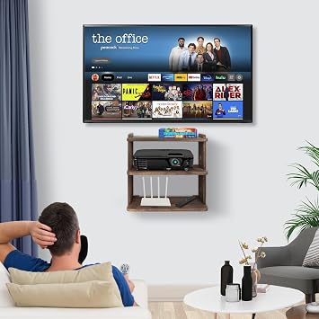 Wood Floating Shelves Wall Mount Projector Shelf Rack Router Shelf Holder TV Stand PlayStation Modem Cable Box Cover for Xbox DVD Players Games Consoles TV Accessories Three Layer
