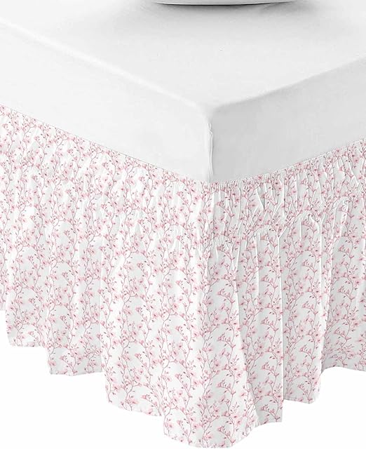 RisQiten Pink Spring Floral Bed Skirt King Size 16 Inch