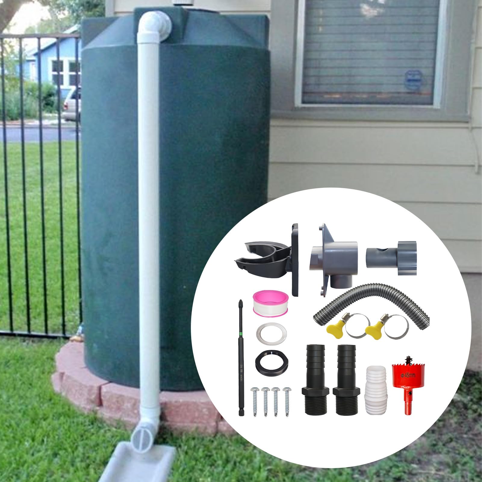 Rainwater Collector Downpipe – wydajna dystrybutor wody, szczelna konstrukcja z łatwą instalacją i regulowanymi częściami do użytku na zewnątrz, do ogrodu, na patio, do domu, zbierania wody i