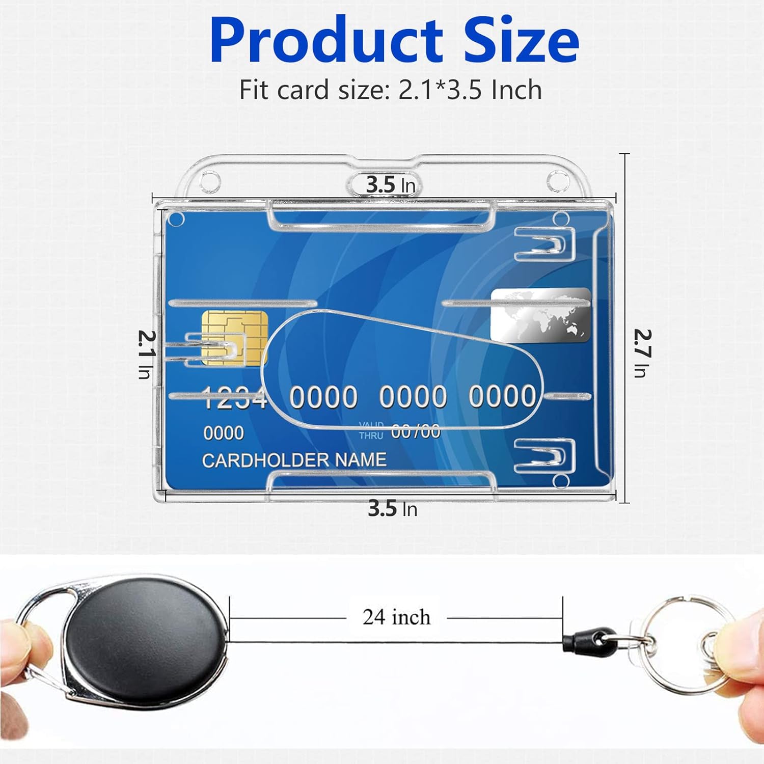 Teskyer 2-Pack Badge Holder Retractable Clip, Heavy-Duty Badge Reel with 6.7oz Load Capacity, Clear Horizontal Hard ID Card Badge Holders for Work Office Nurse Teacher Student