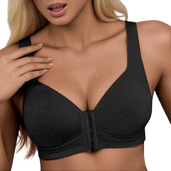 WomenS Wireless Push Up Bra Front Closure V Neck Ribbed Full Coverage
