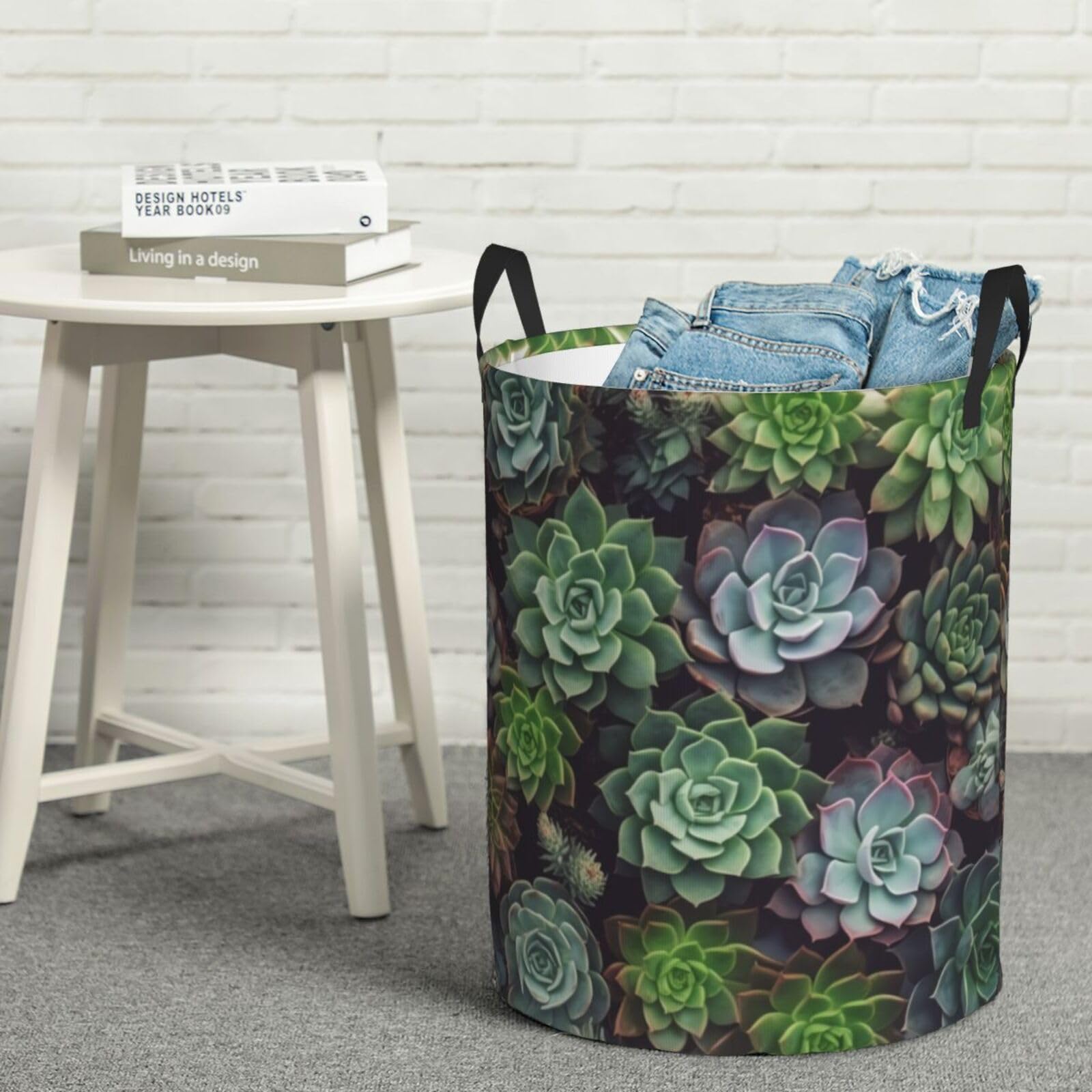 Panier à linge sale pour chambre à coucher motif plantes vertes M
