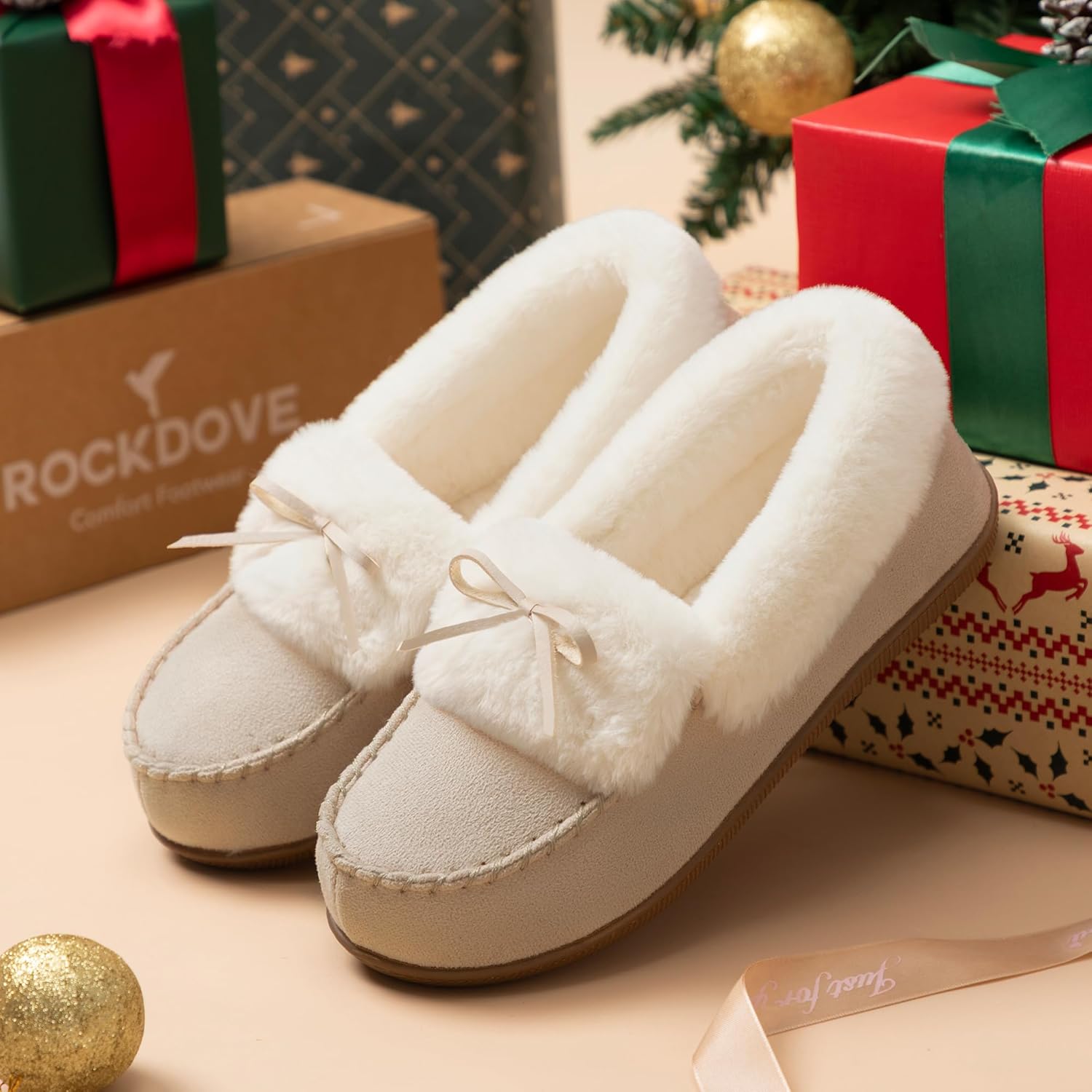 RockDove Women's Faux Fur Lined Micro Suede Moccasin Slipper - Image 3