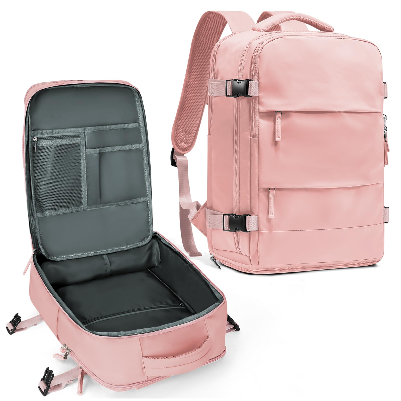 coowoz Large Travel Backpack For Women Men,Carry On Backpack,Hiking Backpack Waterproof Outdoor Sports Rucksack Casual Daypack Travel Essentials Pink