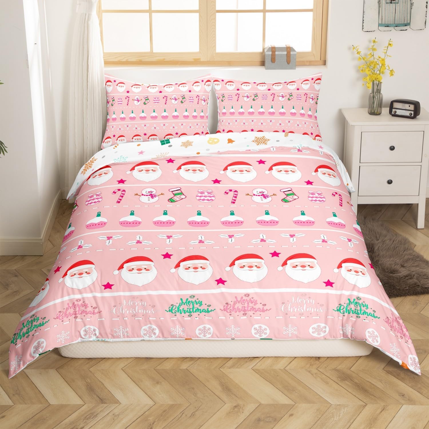 Feelyou Christmas Dinosaur Decorative Comforter Cover Twin Size Cartoon Snowman Duvet Cover Xmas Bow Snowflake Bedding Set Gifts for Kids Boys Girls 1 Pillow Case