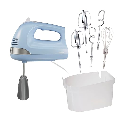 Hamilton Beach 6-Speed Electric Hand Mixer With Easy Clean Beaters | Traditional Beaters | Dough Hooks | Whisk | Snap-On Storage Case | 275 Watt Motor | Blue | 62677J