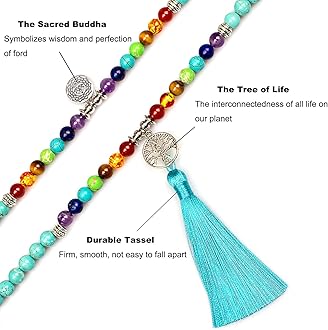 108 Mala Beads Necklace 7 Chakra Buddhist Prayer Beaded Bracelet Tree of Life Pendant Stone Yoga Necklace