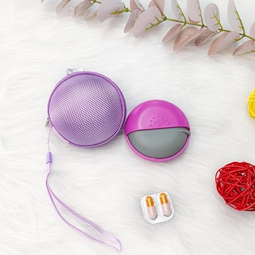 Miniatura 9 de INVODA Pastillero de viaje, lindo pastillero redondo para bolso, contenedor compacto para medicamentos, píldoras, aceite de pescado, vitaminas y