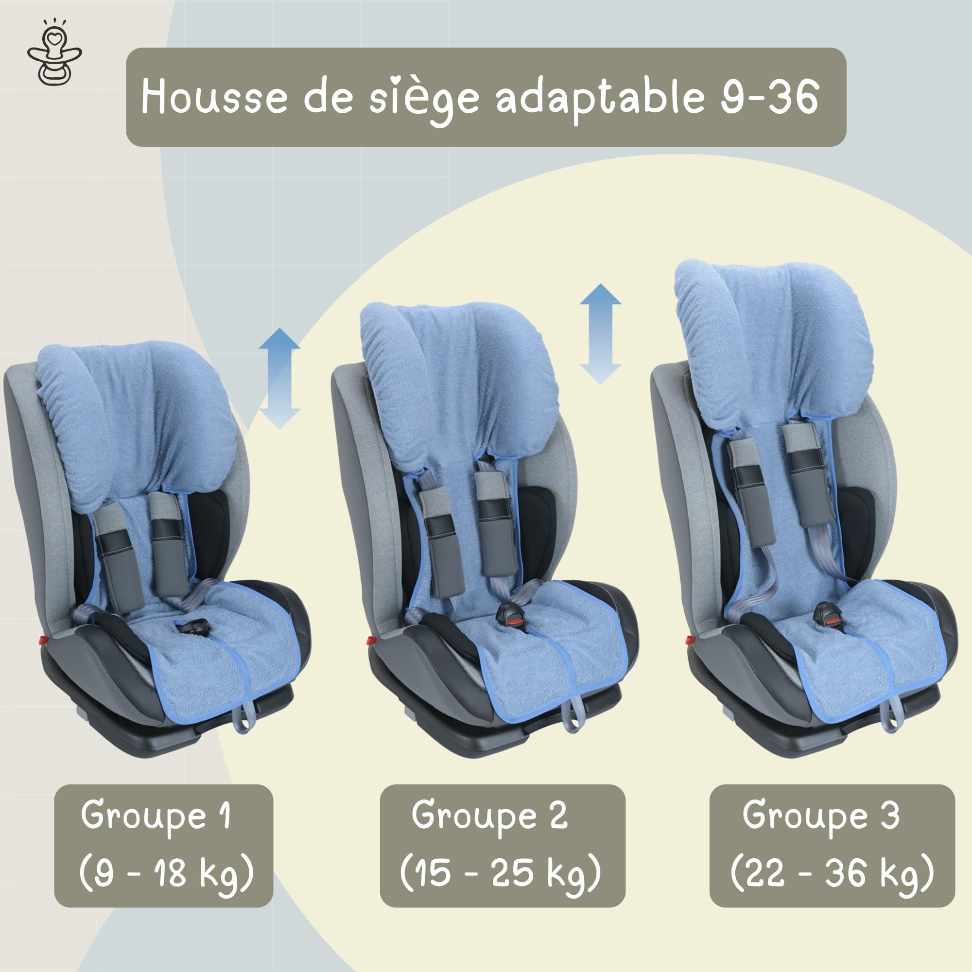 baby idea Housse siège Auto bébé Groupe 1/2/3 (9–36 kg) en éponge Coton 100% – Certifiée Oeko-Tex Standard 100 Respirante & Anti-Transpiration sans Rembourrage Fabriquée en Italie (Gris)
