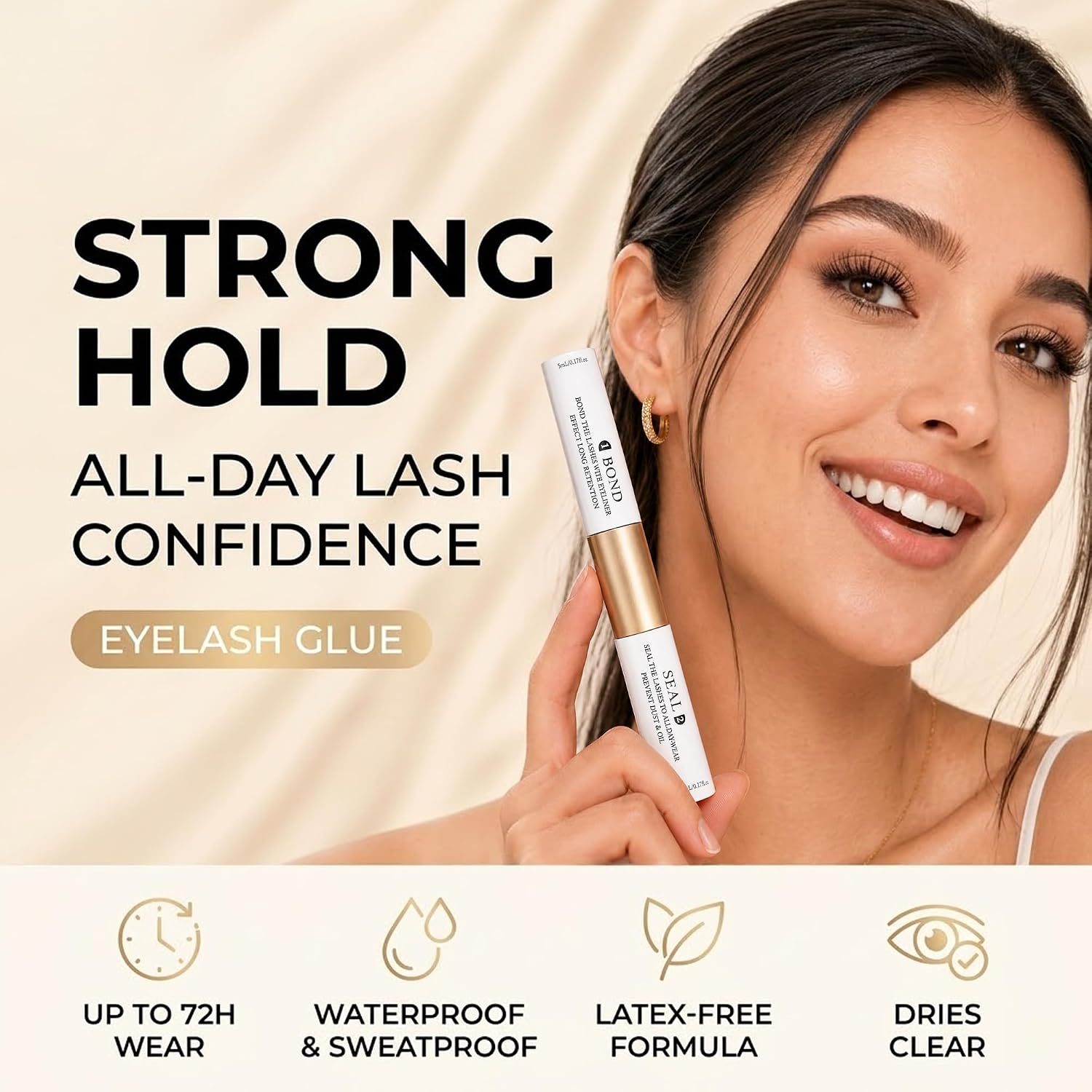 Lash Bond and Seal Waterproof for Lash Clusters, Bond and Seal Lash Glue Strong Hold for 72 Hours, Non-Irritating Lash Glue for Eyelash Clusters, Lash Bond and Seal