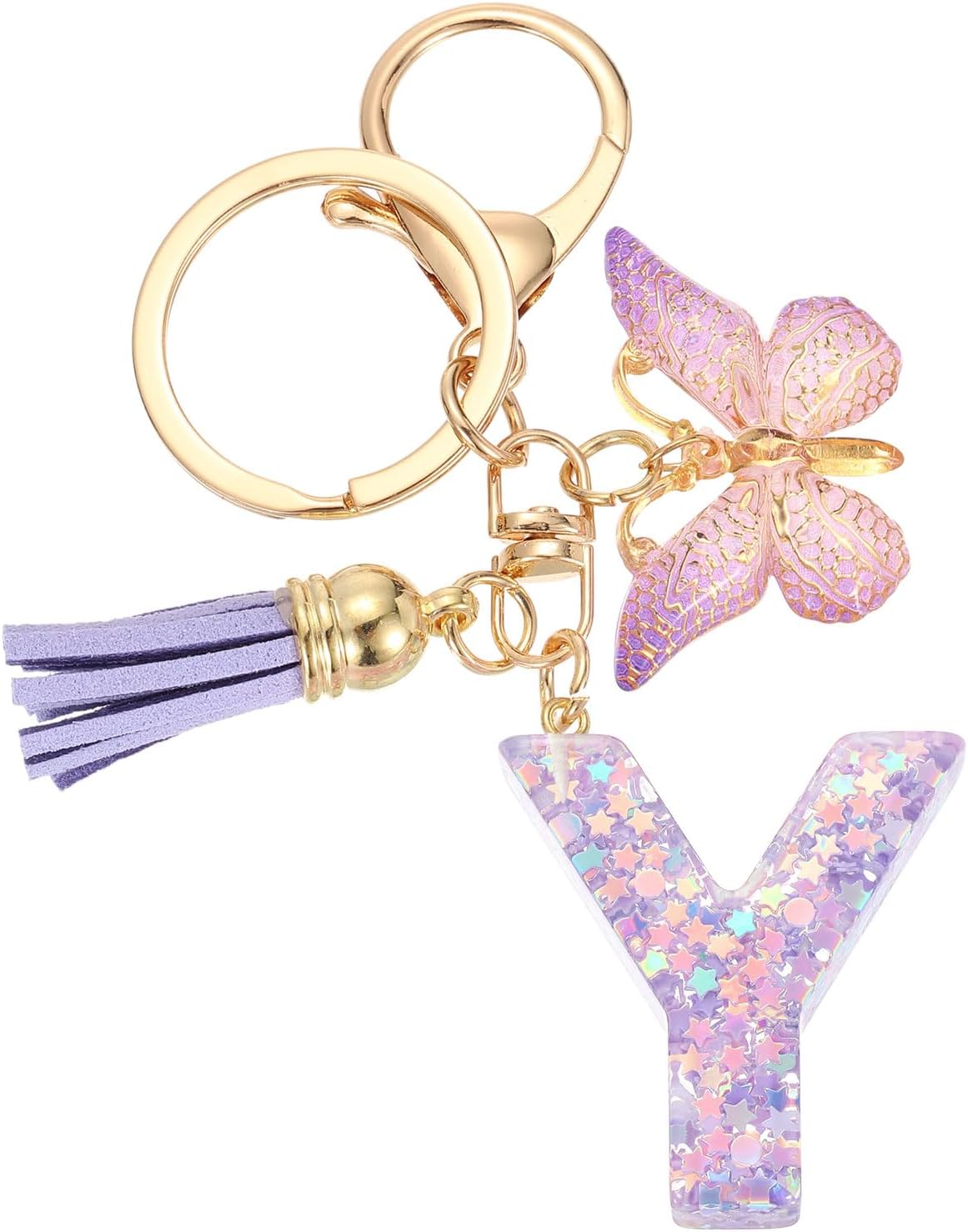 uxcell Initial Letter Keychains, Cute Butterfly Pendant Accessory for Women, Key Ring for Purse Handbags Backpack