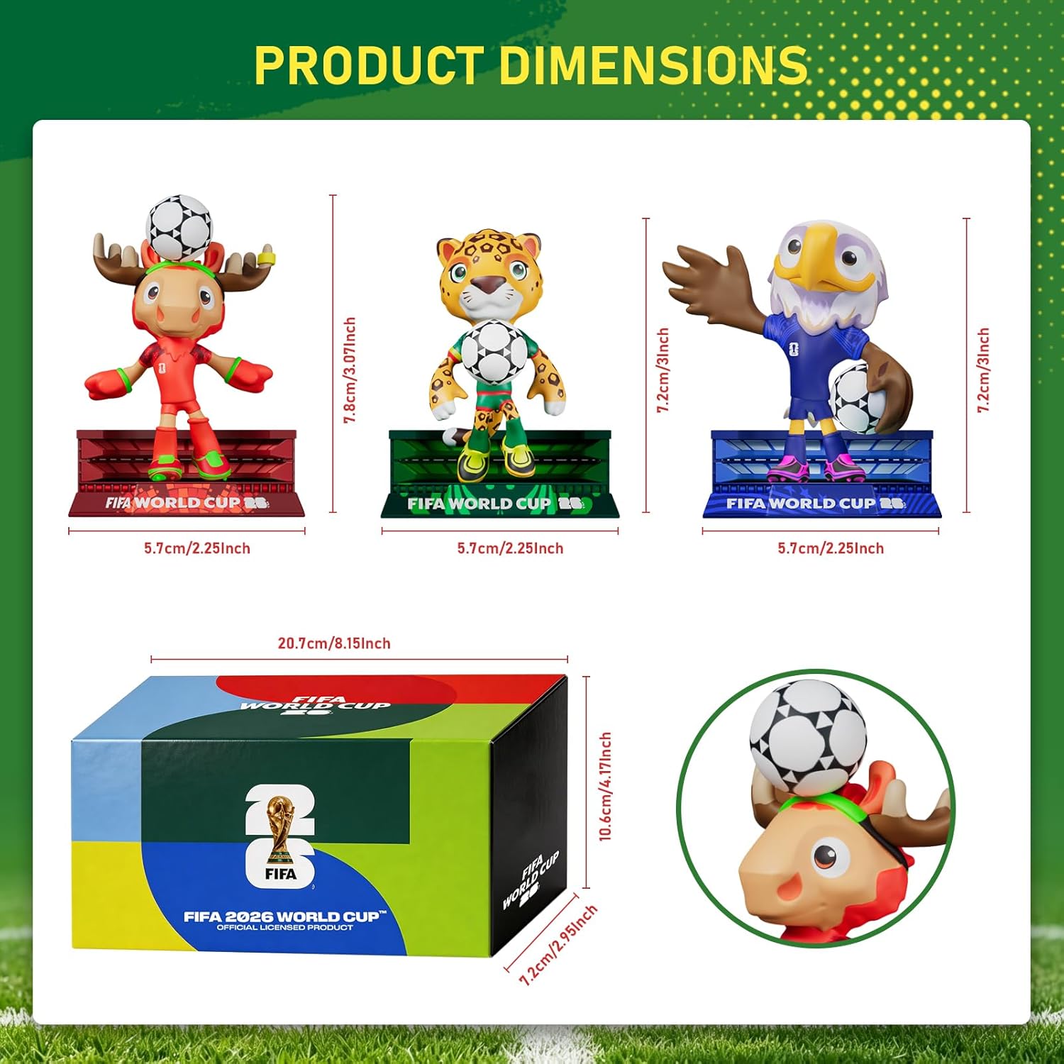Lainergie FIFA 2026 World Cup Official Licensed Mascot 4-inch Figurines Set of 3 (Maple, Zayu & Clutch), Collectable Soccer Figures, Gift Idea- Sports Fans - Model Figure for Collectors