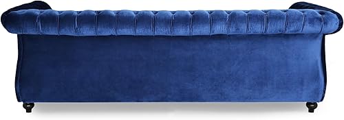 Miniatura 8 de Great Deal Furniture GDFStudio Chesterfield - Sofá de terciopelo en tono joya con brazos de desplazamiento, color azul marino