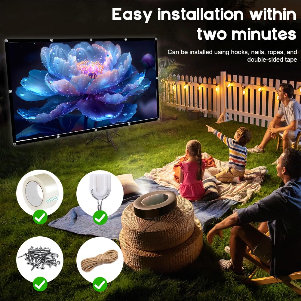 Gohytal Proiettore su tela, 16:9, HD, pieghevole, anti-piega, fronte/retro, portatile, per casa, scuola, riunioni, home theater (bianco, 100 pollici)