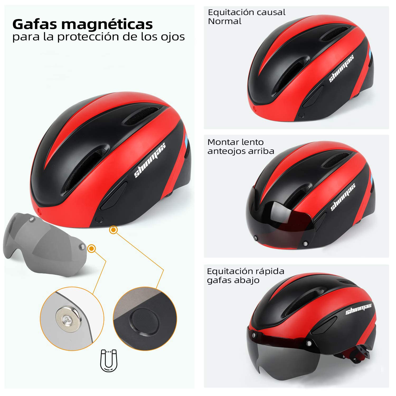 KINGLEAD Casco Bici Hombre Mujer, Casco MTB Adulto con Visera Magnética Extraíble UV400, Ultraligero, Transpirable y Ajustable para Ciclismo, Montaña, Carretera y Patinete