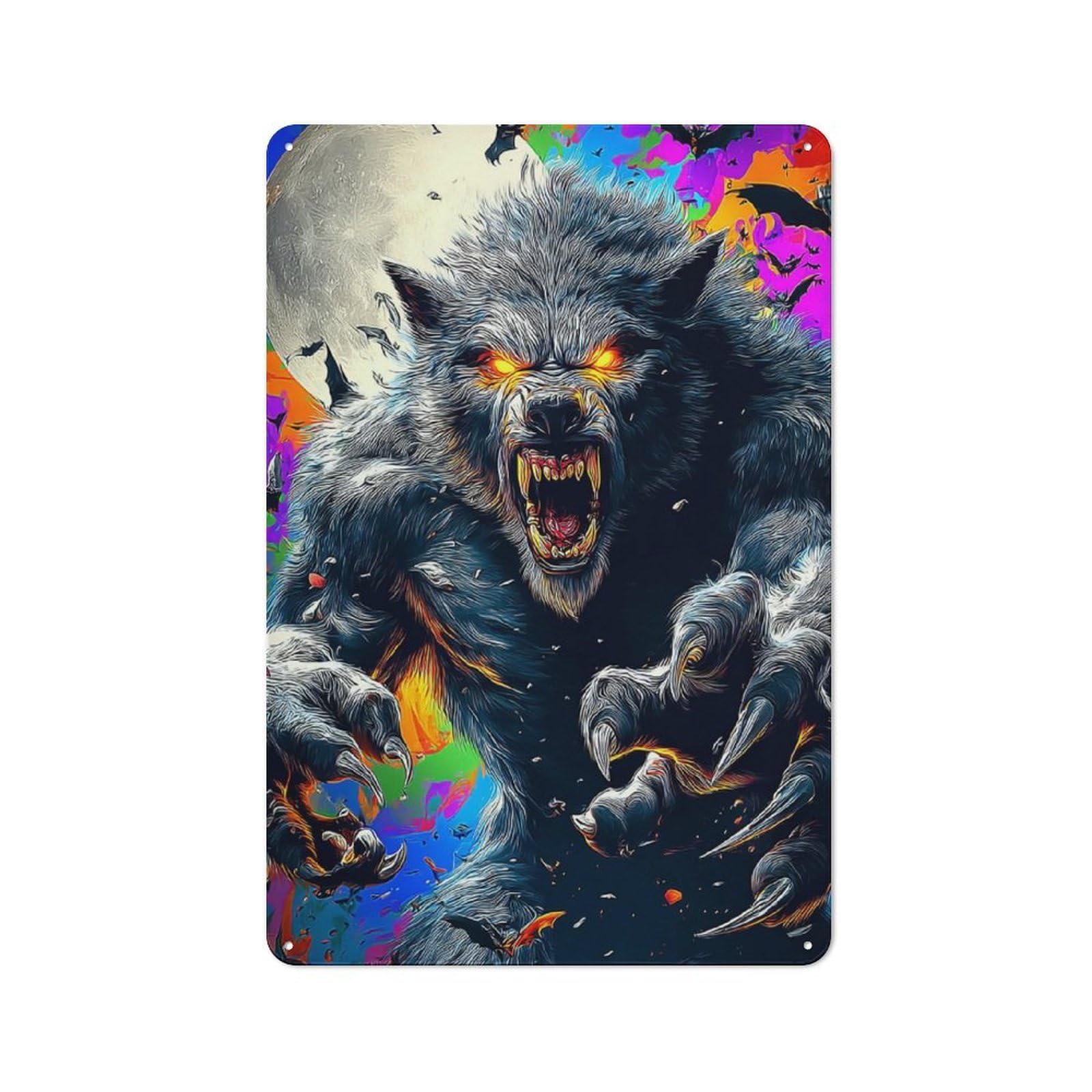 Junmoney Moonlit Werewolf Roar -2 Retro Vintage Tin Sign 30X20cm, Cafe Wall Decor For Kitchen, Cafe, Pantry Or Dining Room
