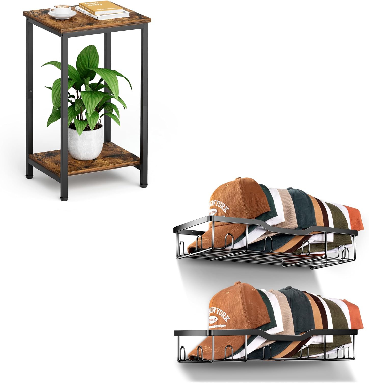 KEETDY Metal Hat Racks for Baseball Caps and Small Side Table for Small Space